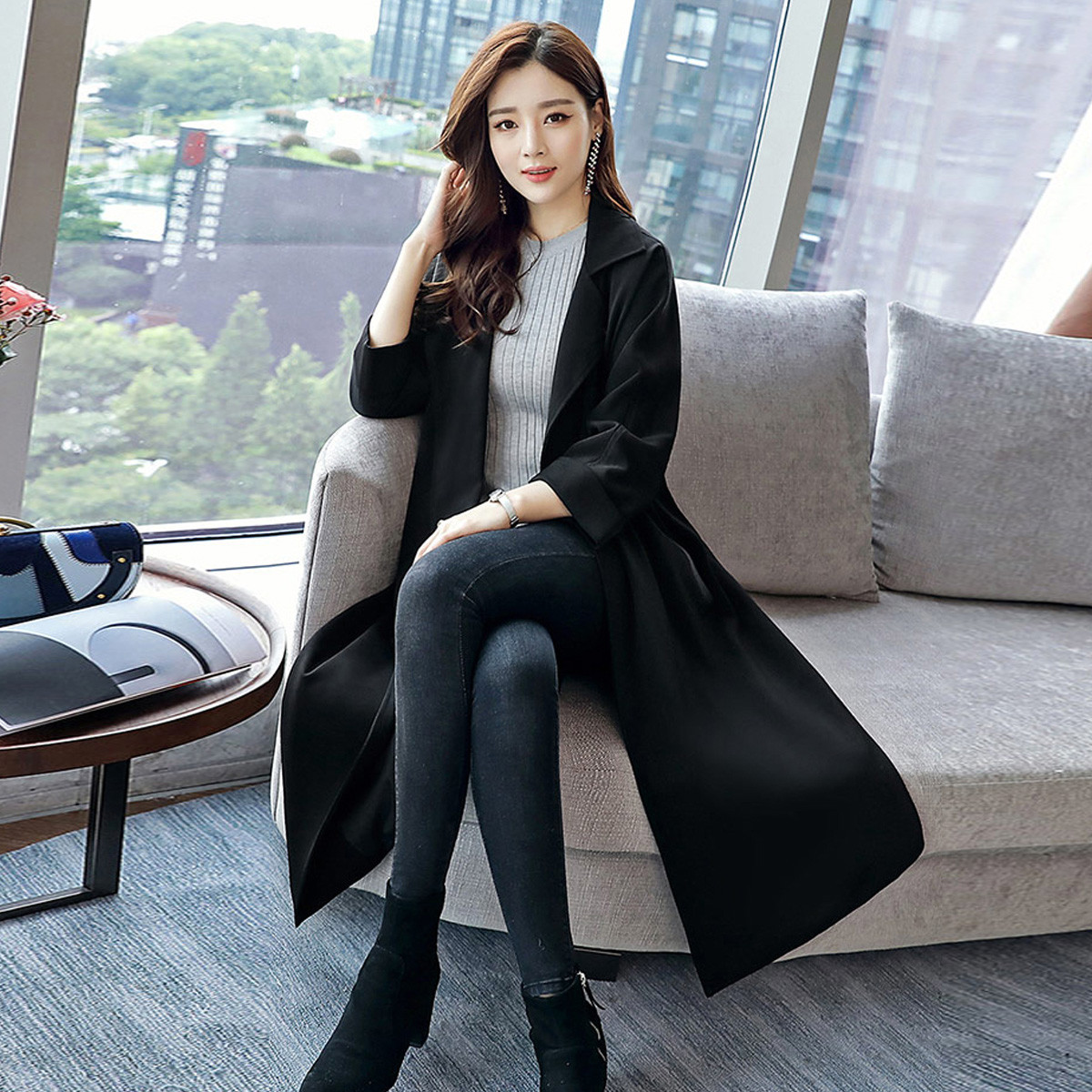 hot#丝柏舍女装专场 【2018秋装新款】女士时尚韩版纯色翻领长袖大