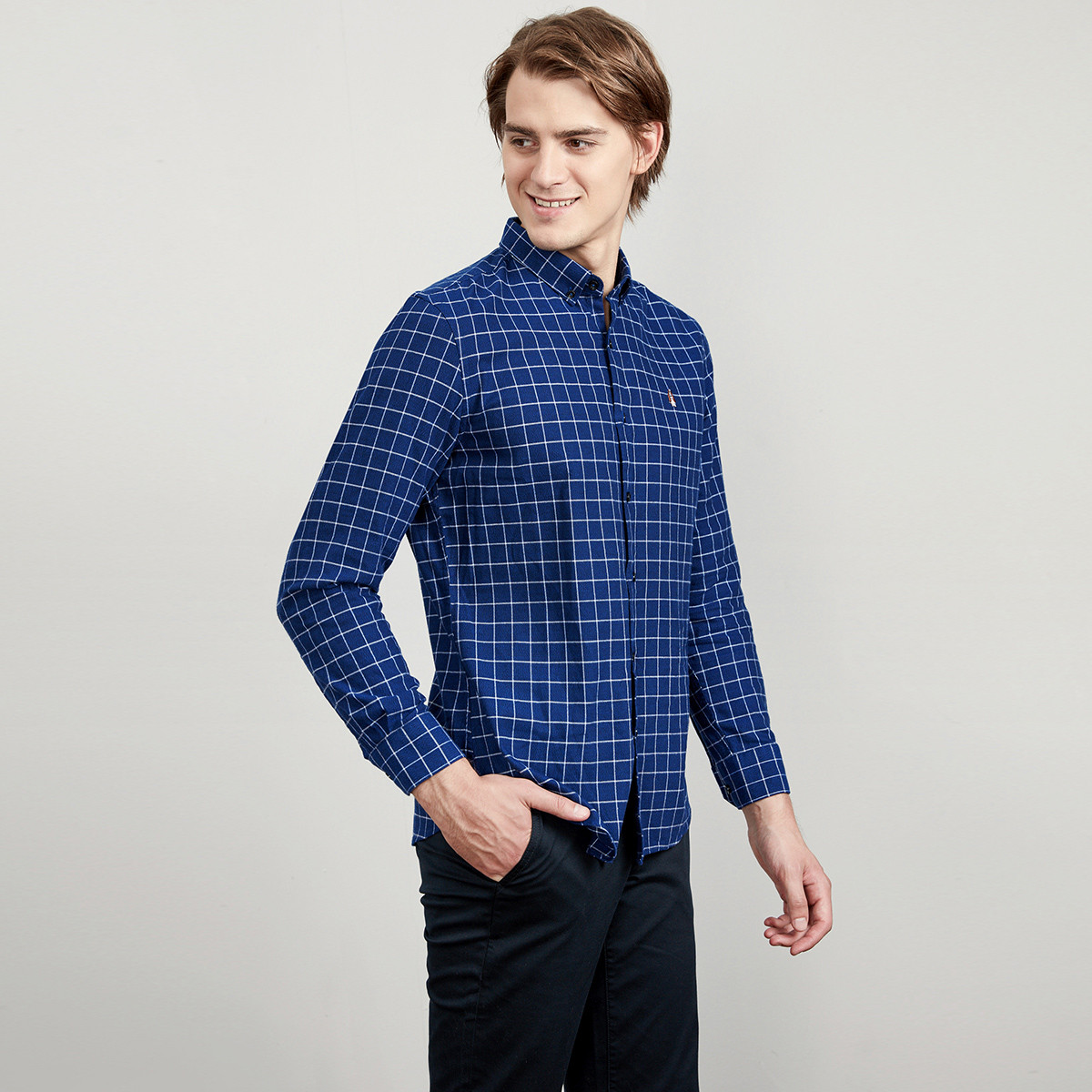 【唯品会】 暇步士hush puppies暇步士男装2018新款法兰绒格子衬衫男