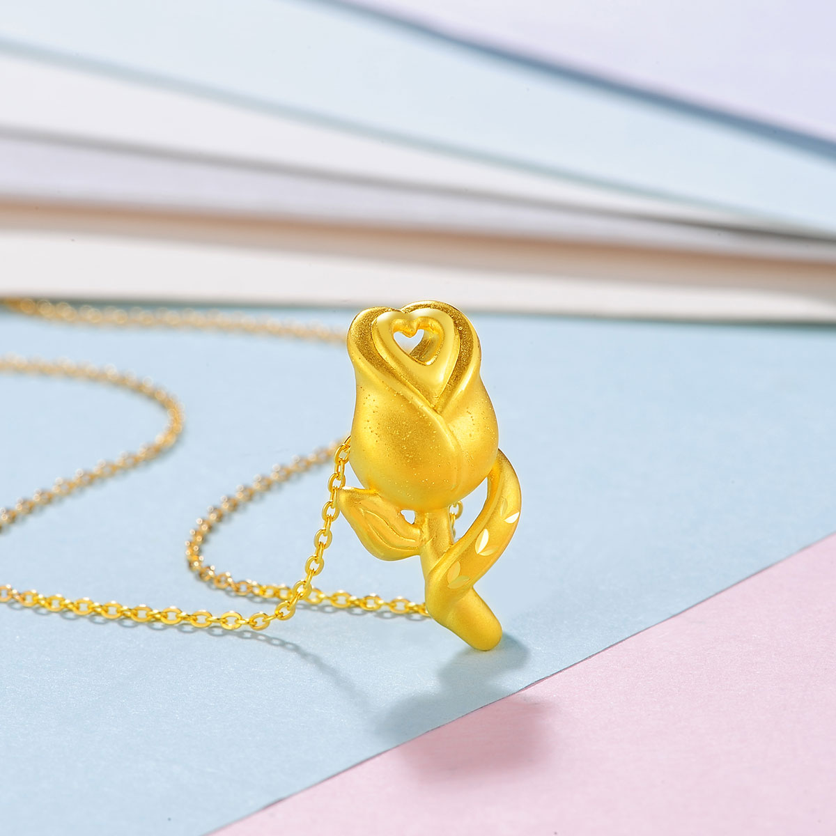 adk 玫瑰花 3d硬足金黄金吊坠(不含链)(定价)