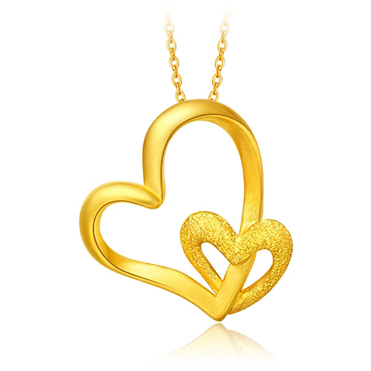 周大福 心心相连足金黄金吊坠