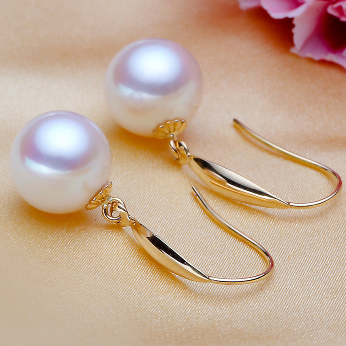 珂兰18k金正圆珍珠耳环