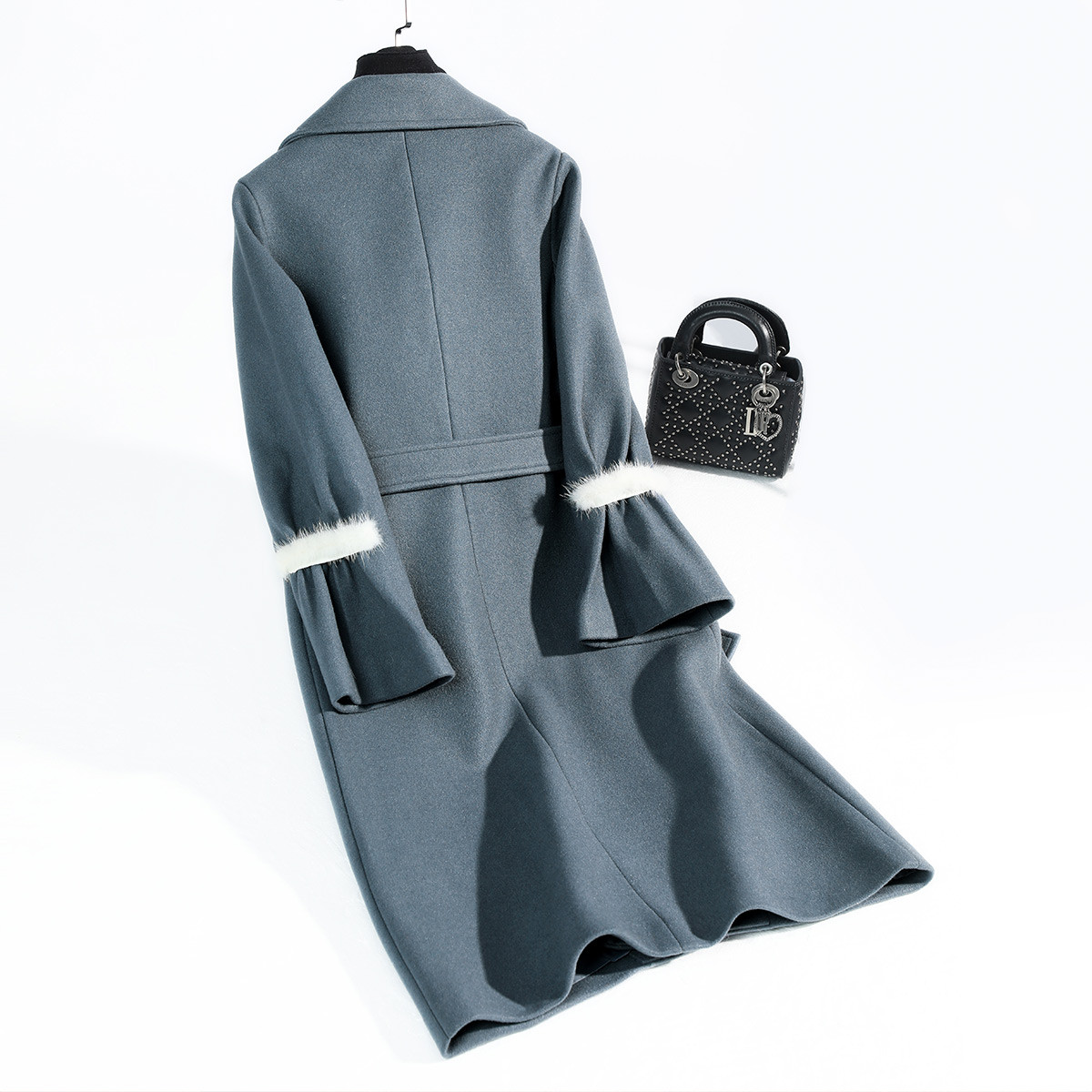 珂曼雅 冬装新品优雅气质腰部系带中长款呢大衣