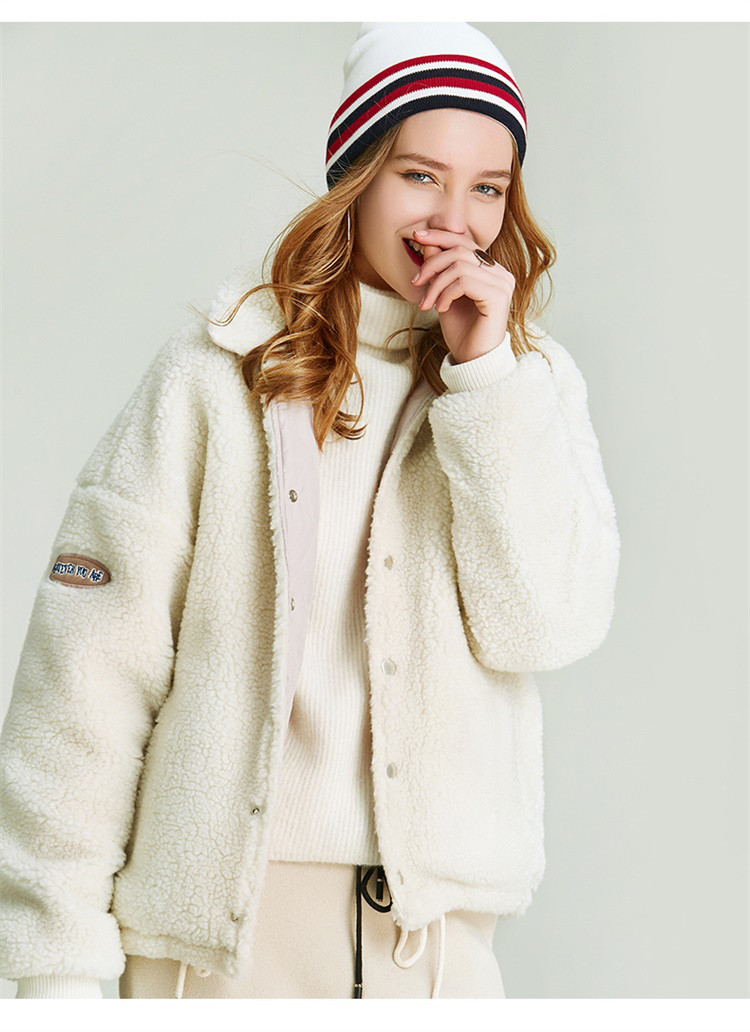 vintage立体剪裁 羊羔绒外套女保暖仿生羊羔绒女式外套