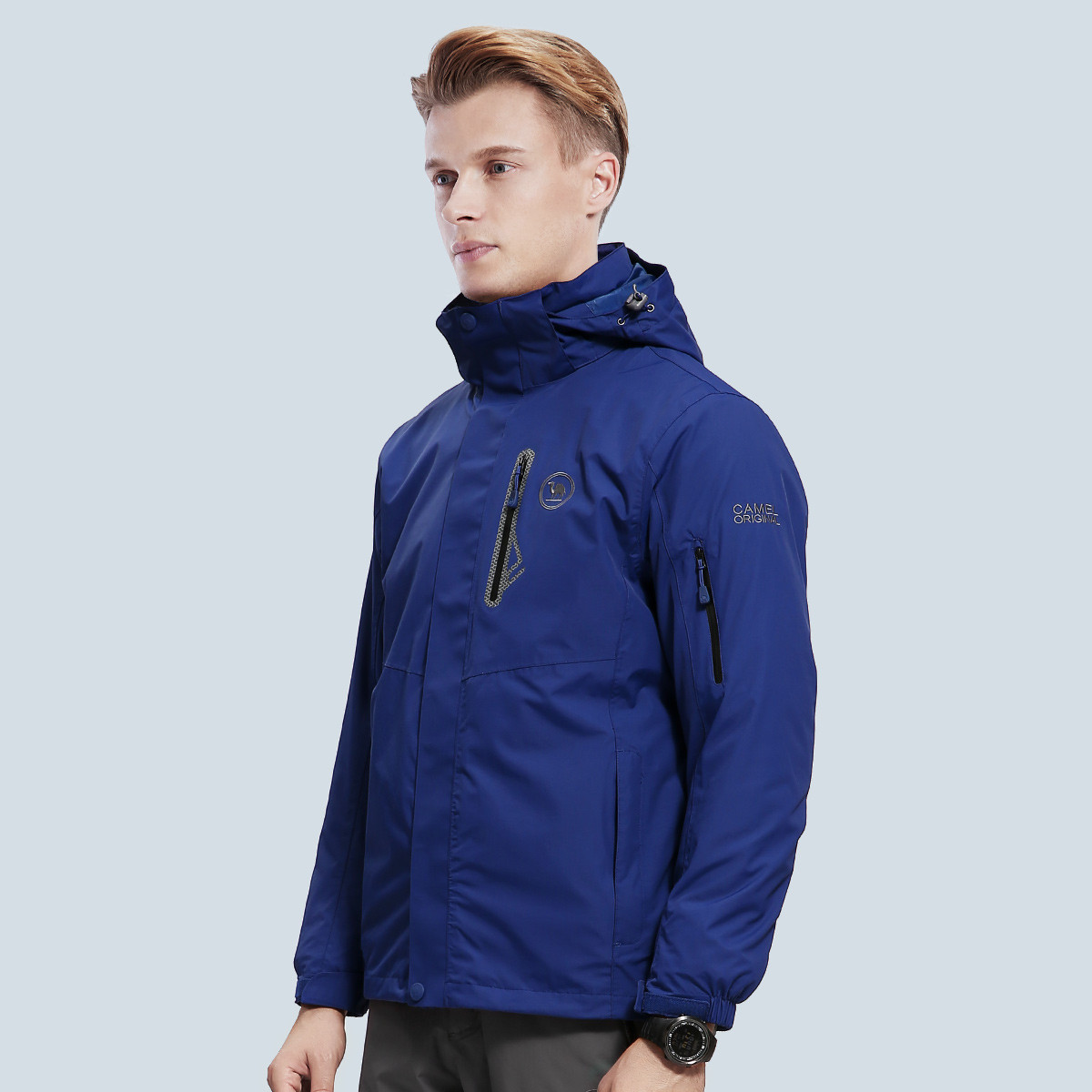 骆驼牌 新款 可拆卸抓绒内胆 男款冲锋衣 加绒加厚保暖防风防水