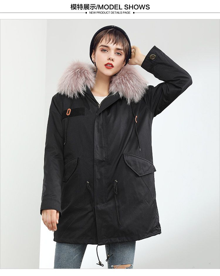 女式秋冬新款保暖貉子毛毛领可拆卸狐狸毛内胆中长款派克服外套大衣