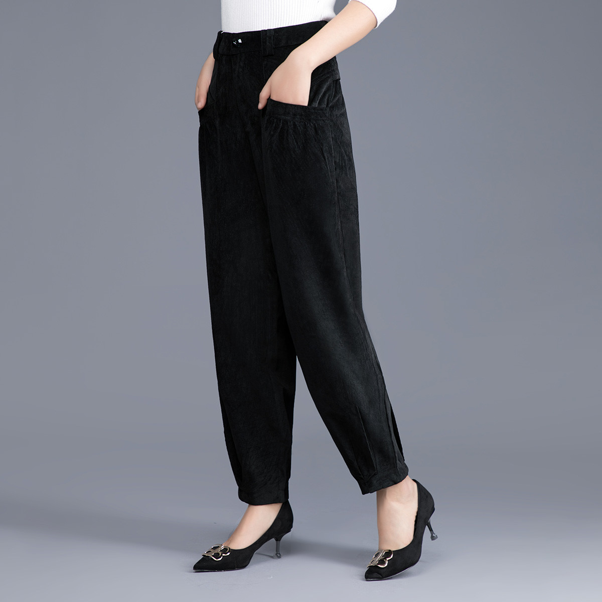 【2019春装新款】女士时尚简约灯笼裤收腰高腰萝卜裤休闲裤