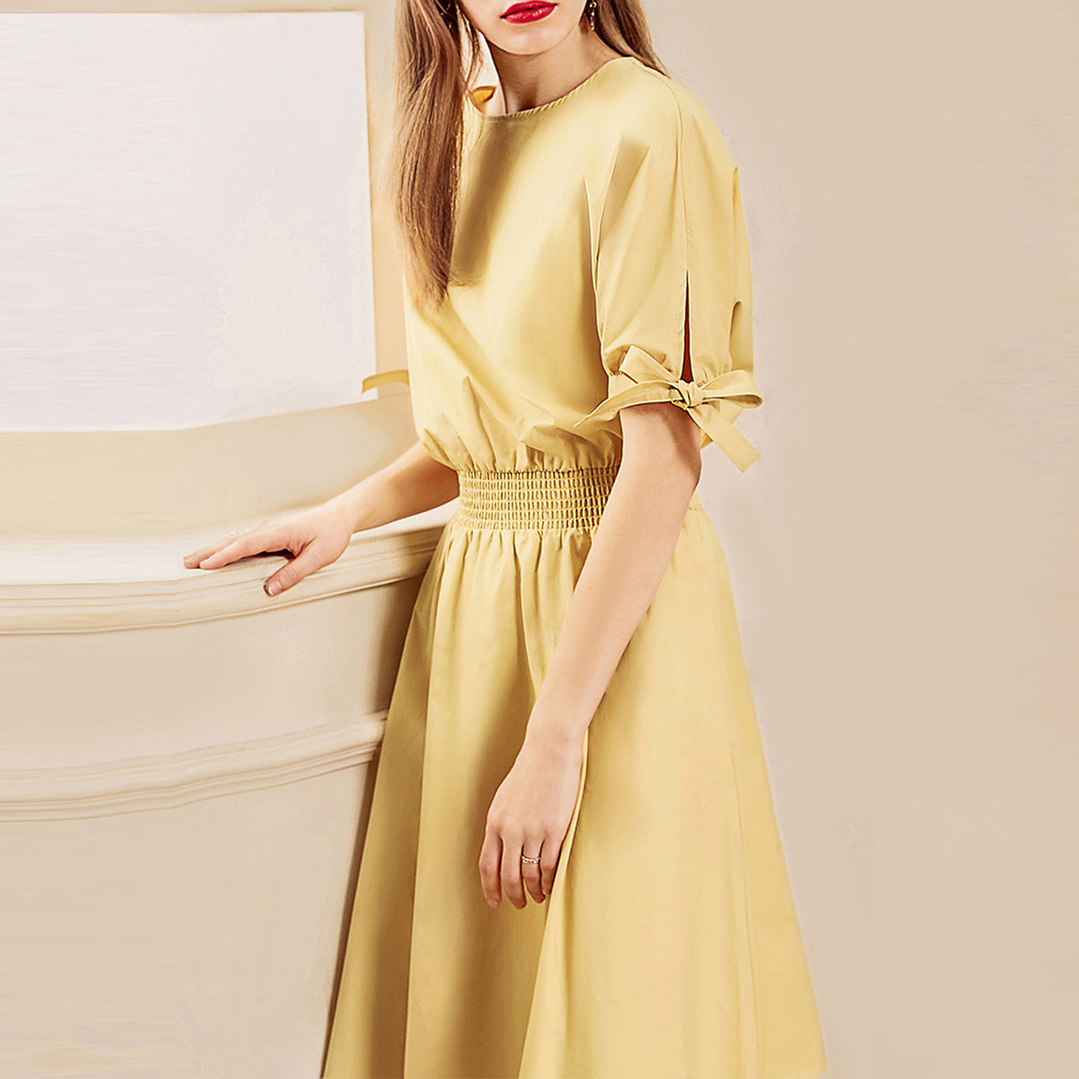 lachata女装-夏日尖货专场 2019夏新款连衣裙 舒适修身全棉纯色女裙