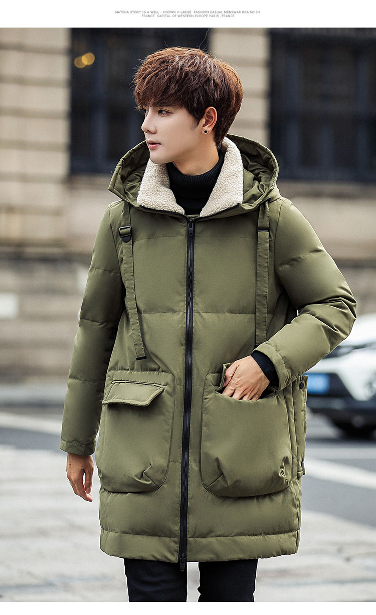 冬季新品男款韩版时尚潮流加厚保暖长款连帽棉大衣男式棉服棉袄