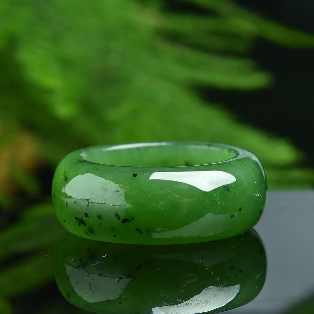 和田玉碧玉菠菜绿玉戒指 玉指环 多圈口 附证书