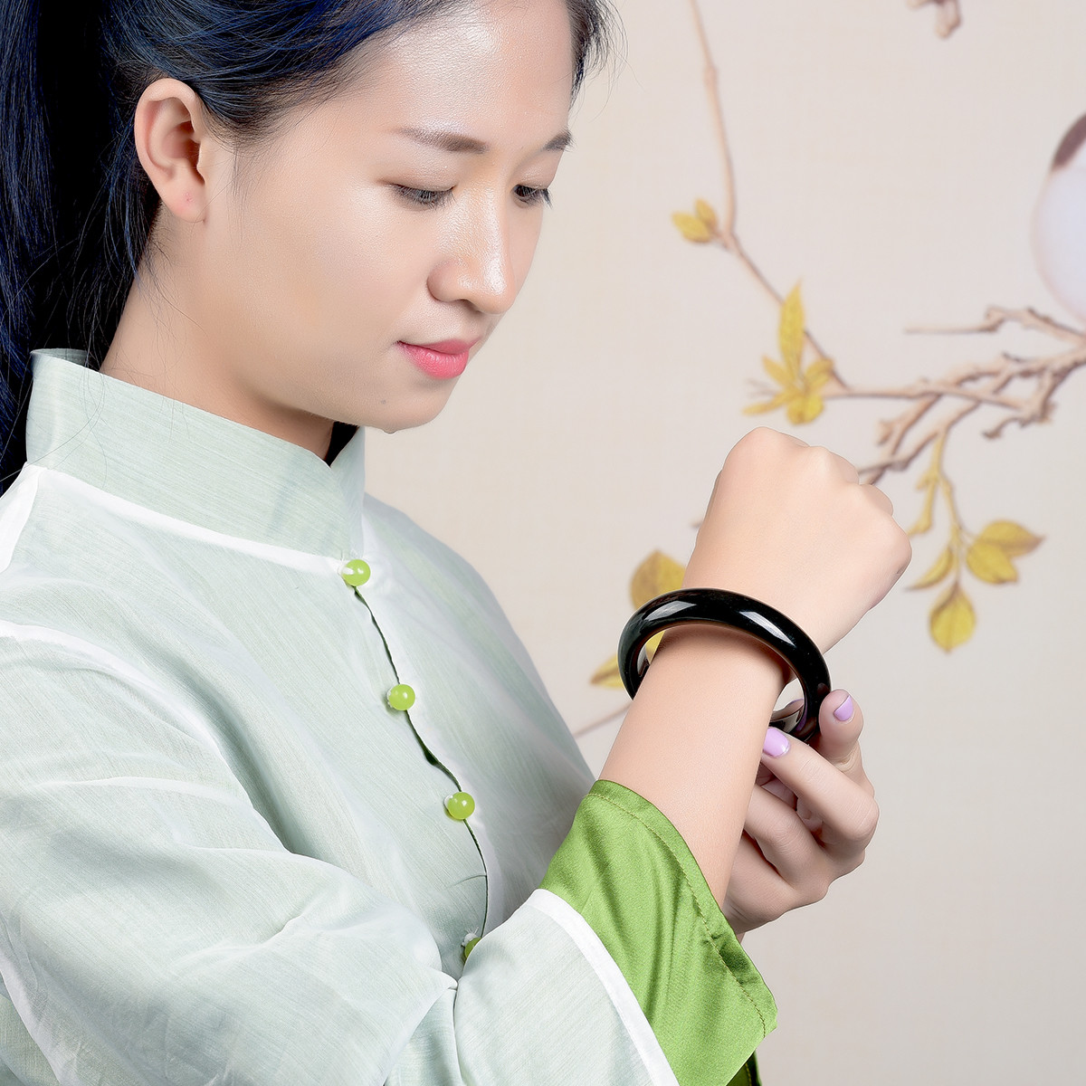 和田玉手镯54-63mm温润玉镯多圈口 附证书