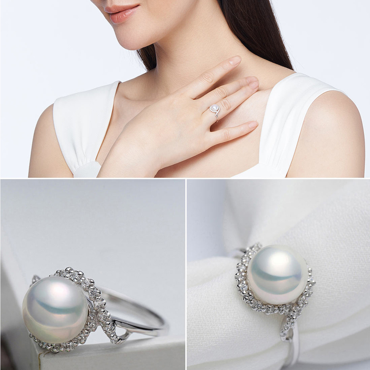 京润珍珠珠宝 珍言 s925银镶淡水珍珠戒指 附证书