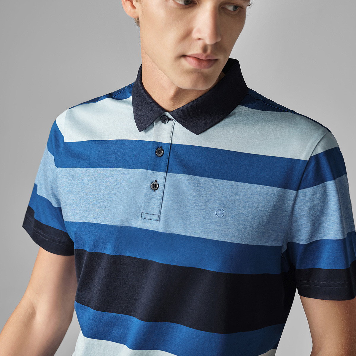 金利来男装 纯棉拼色拼接翻领男士短袖t恤