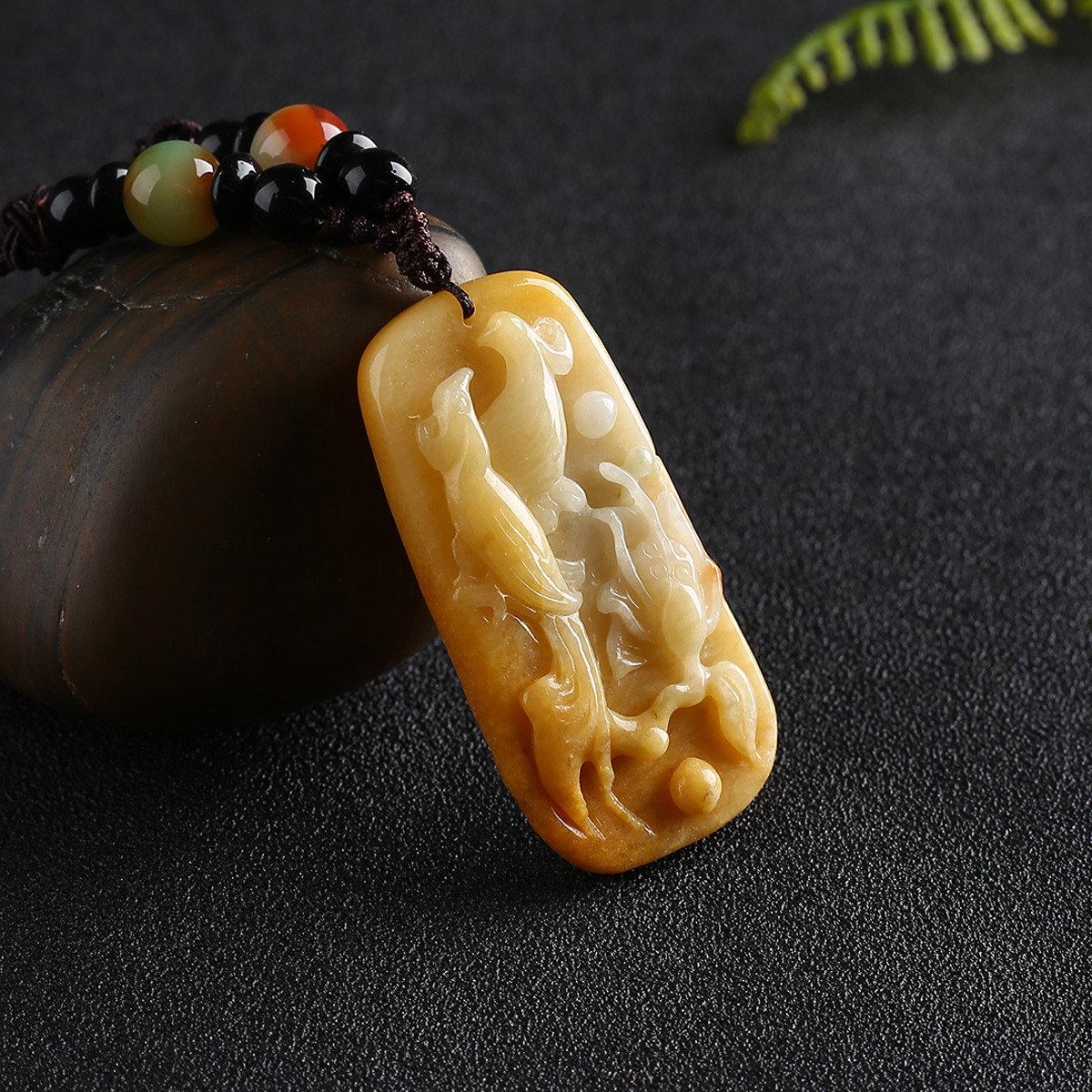 伊戴娇 送礼佳品 天然翡翠a货老坑黄翡喜事连连挂件