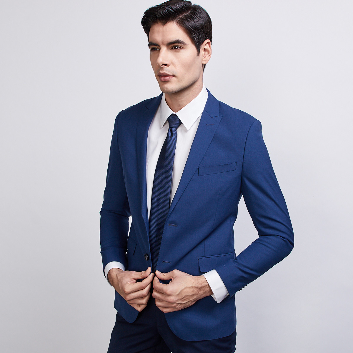 羊毛混纺光泽亮丽时尚戗驳领商务绅士男士西装外套