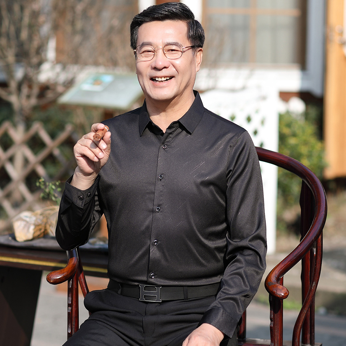 中老年爸爸装气质长袖休闲简约男式衬衫