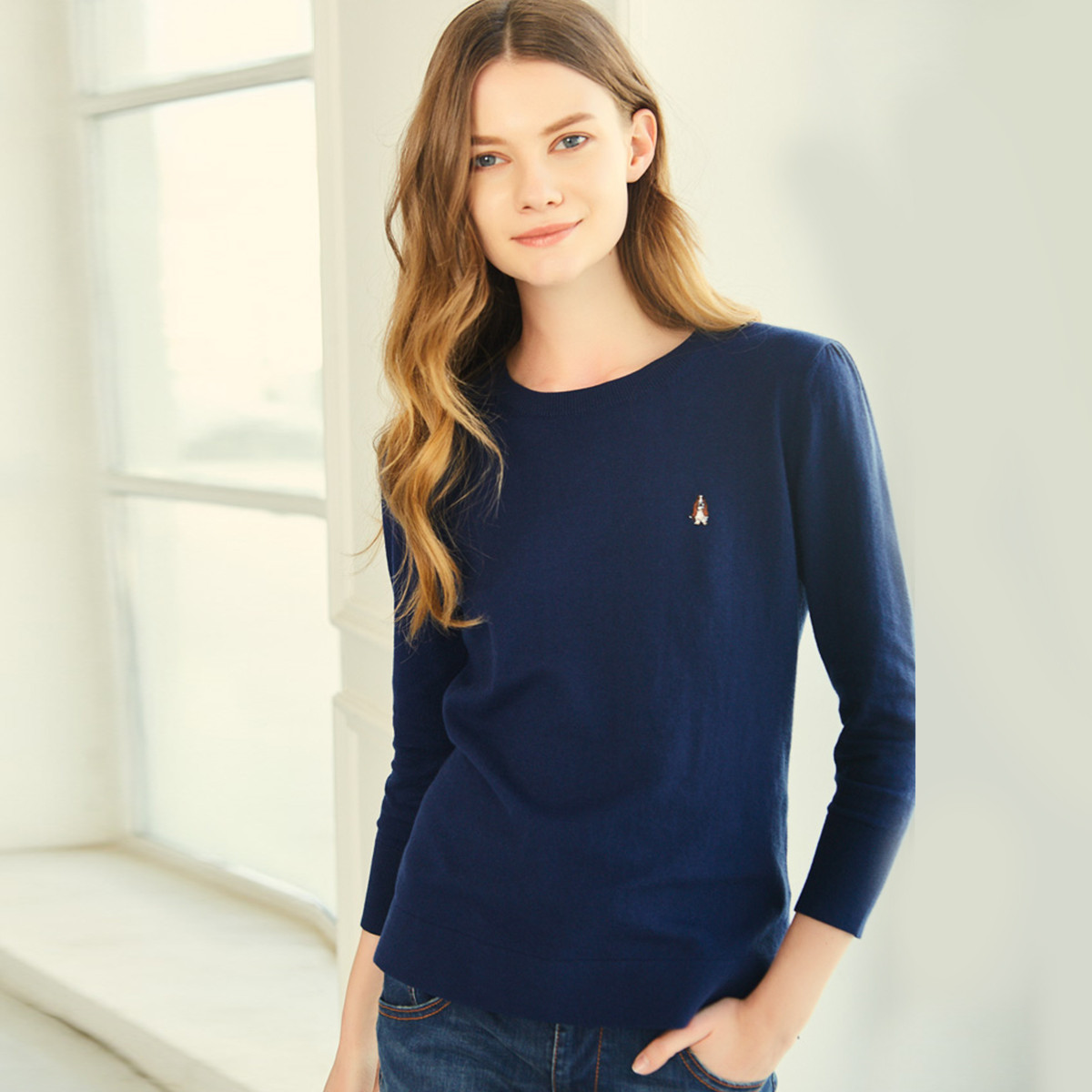 hush puppies暇步士女装圆领七分袖女士针织衫