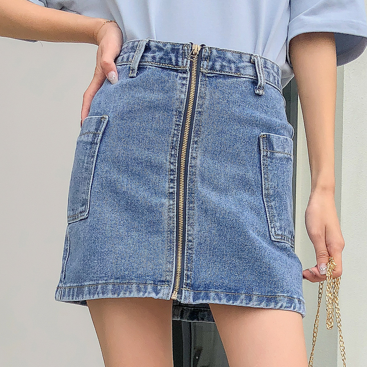 2019春夏季新款牛仔半身裙韩版潮流拉链牛仔裙女装a字短裙