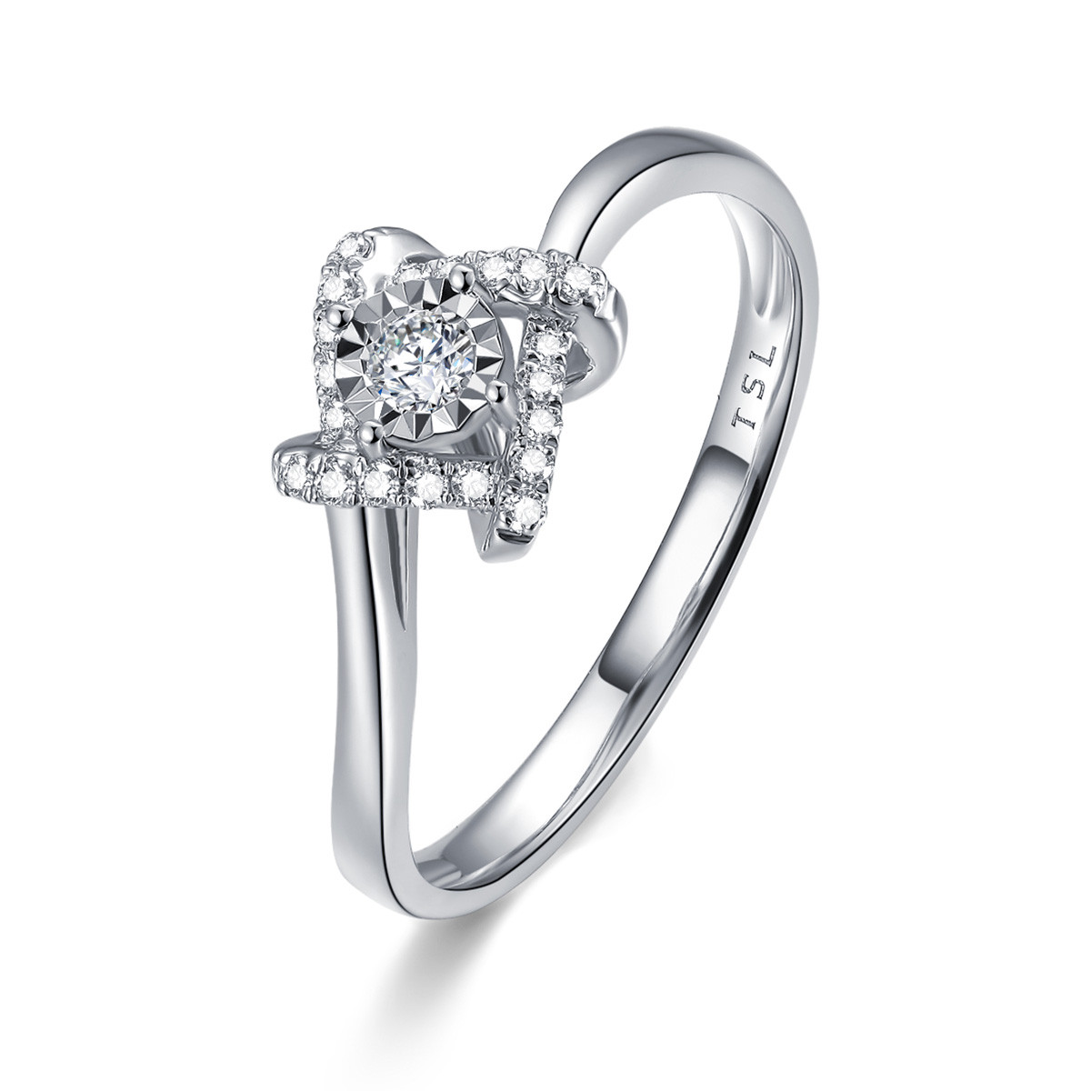 tsl谢瑞麟18k白金钻石戒指环群镶花形女款结婚订婚女戒钻戒
