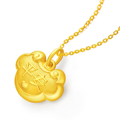 周大福 新品-平安如意金锁足金黄金吊坠