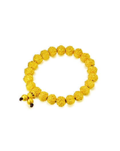 周大福 传承系列哑光质感古法黄金沙面金珠足金黄金手链