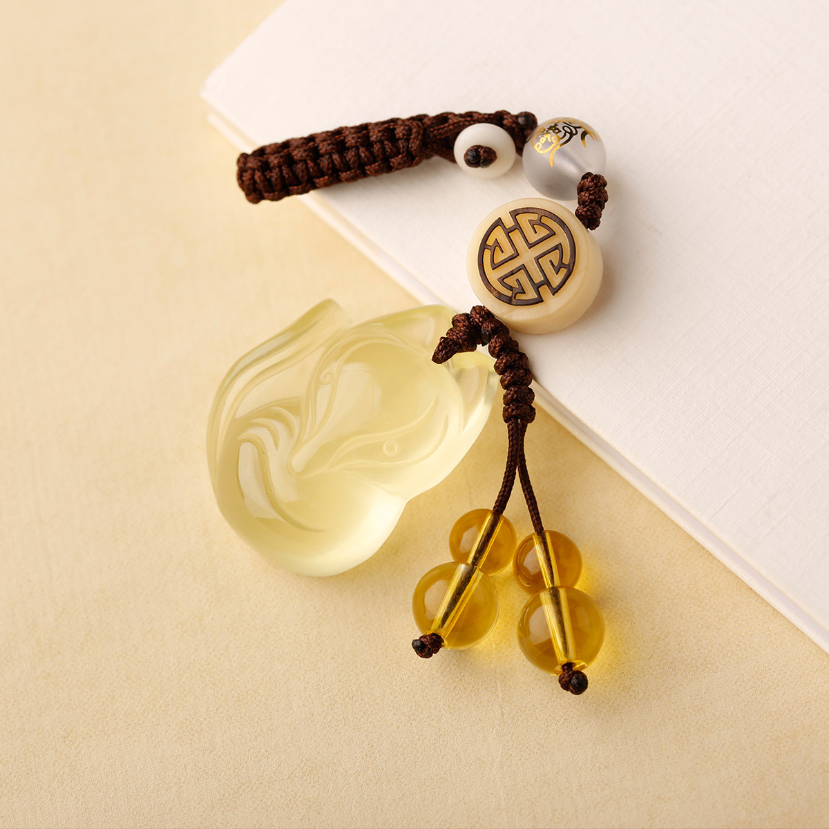 开光黄水晶狐狸姻缘旺挂件汽车钥匙扣包挂饰品吉祥礼物