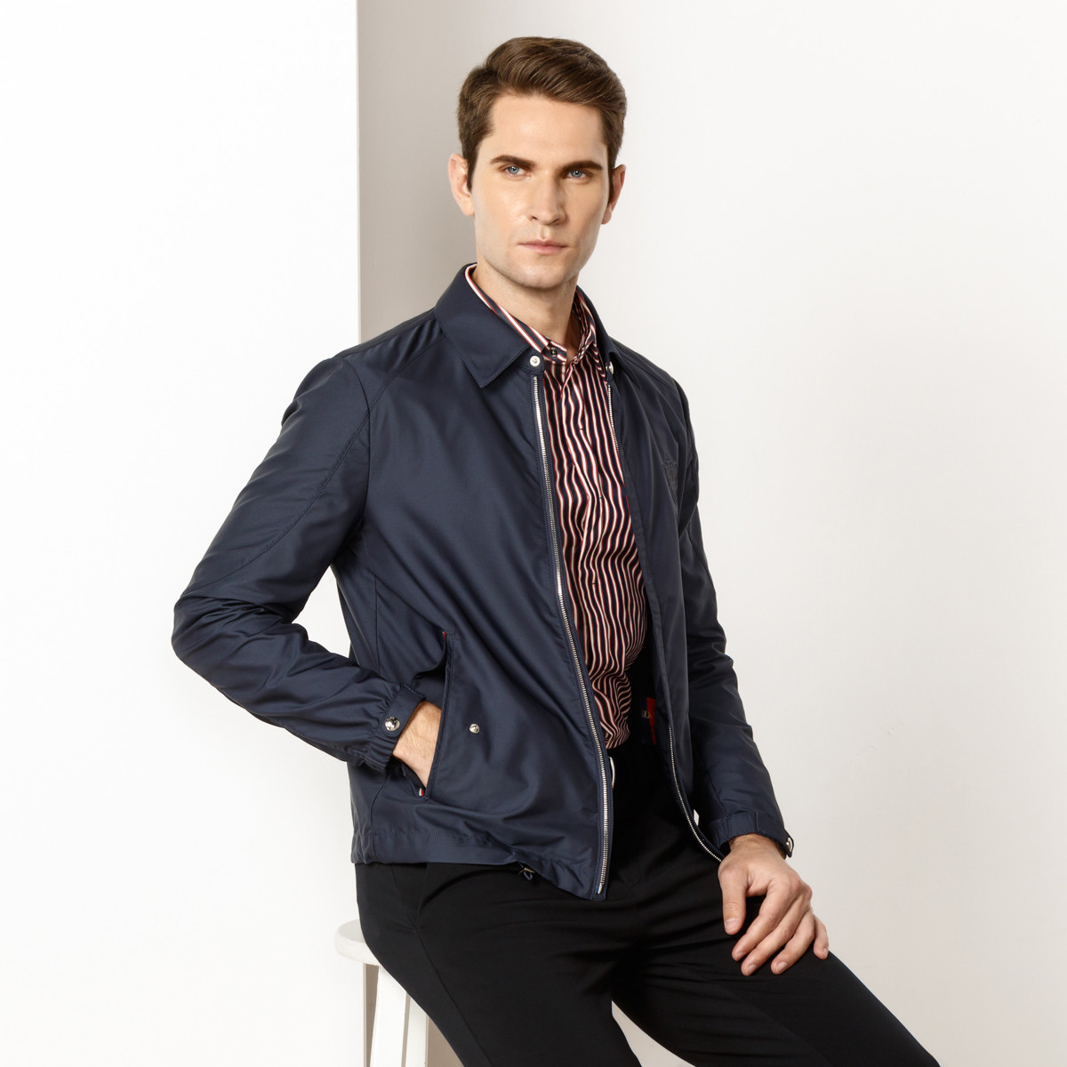 2019新款经典拉链短装翻领商务薄夹克