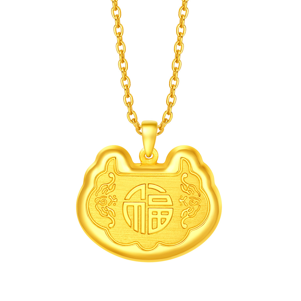 周大福【旗舰店】新品-福字长命锁金锁足金黄金吊坠