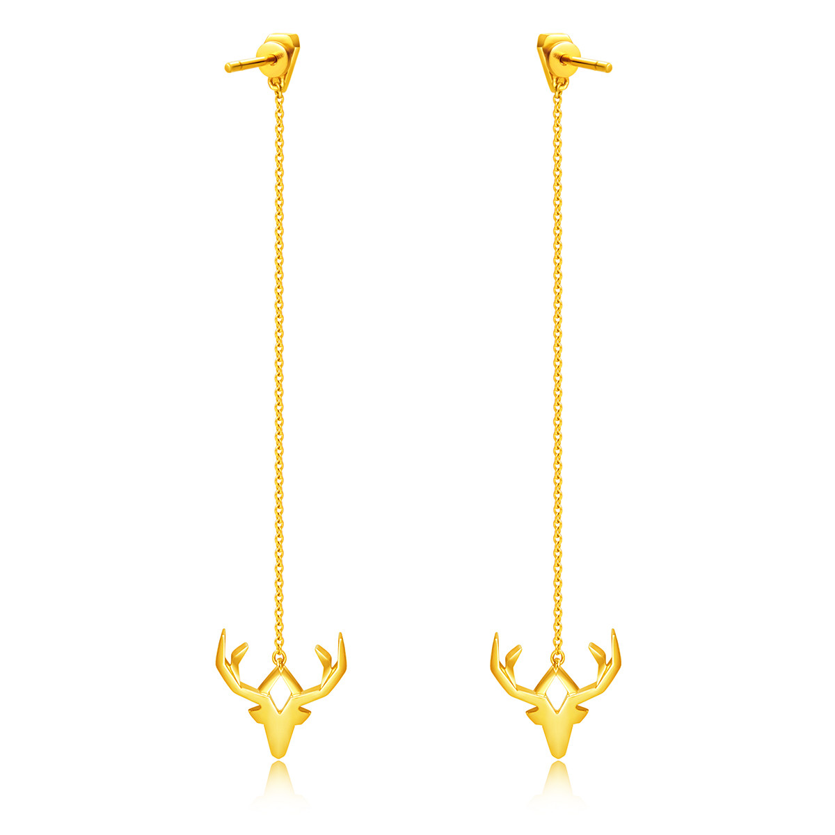 周大福 ing系列发财有鹿鹿角足金黄金耳钉耳线女士