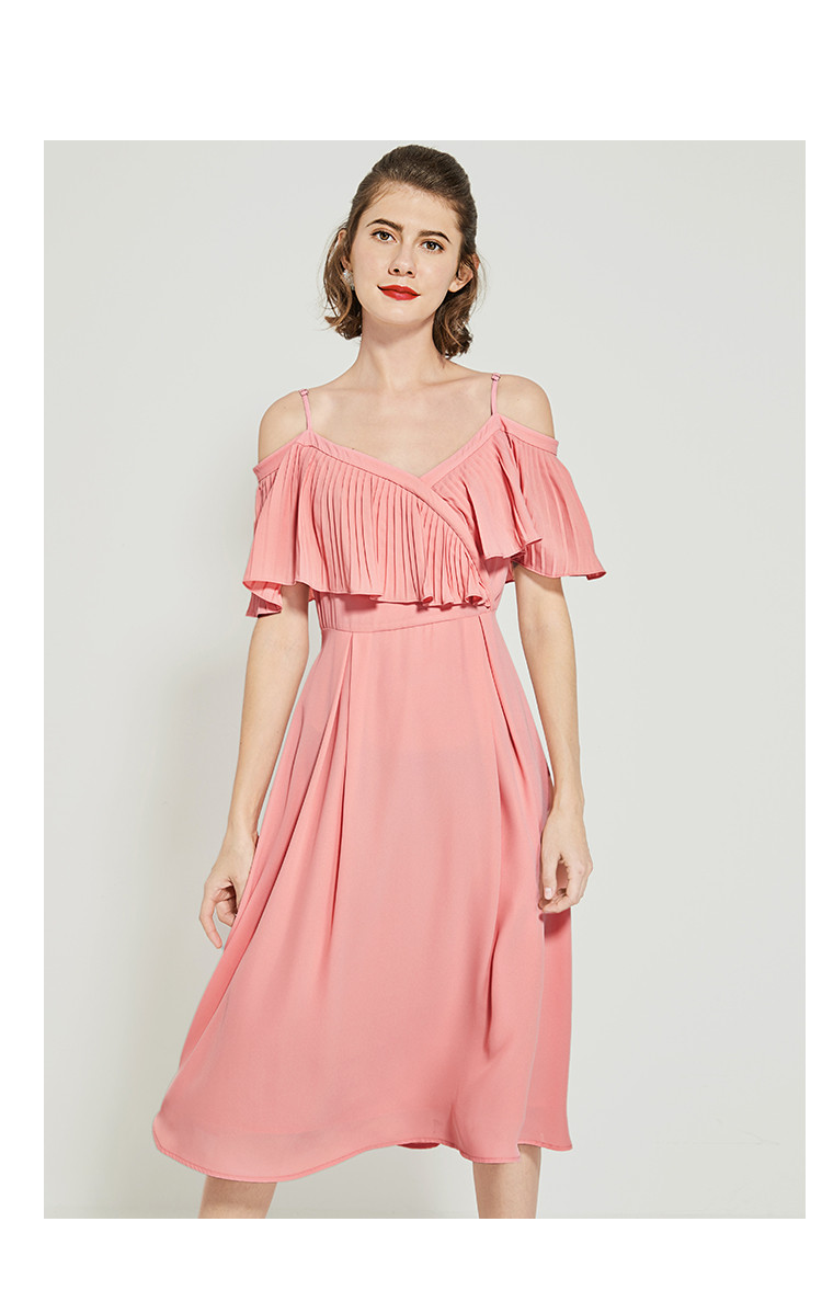 lachata女装-夏日尖货专场 2019夏新款连衣裙荷叶边露肩中长款女裙子