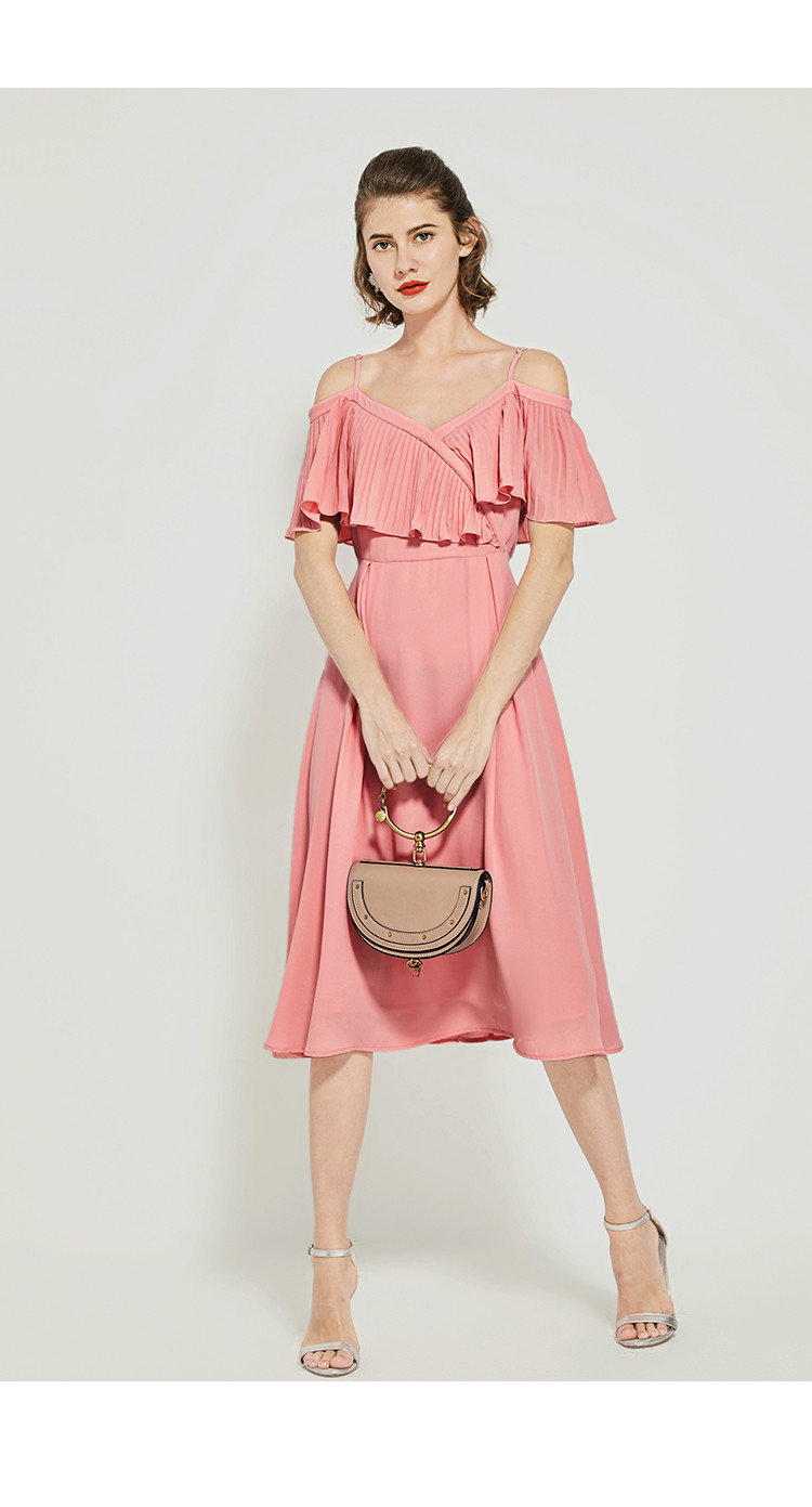 lachata女装-夏日尖货专场 2019夏新款连衣裙荷叶边露肩中长款女裙子