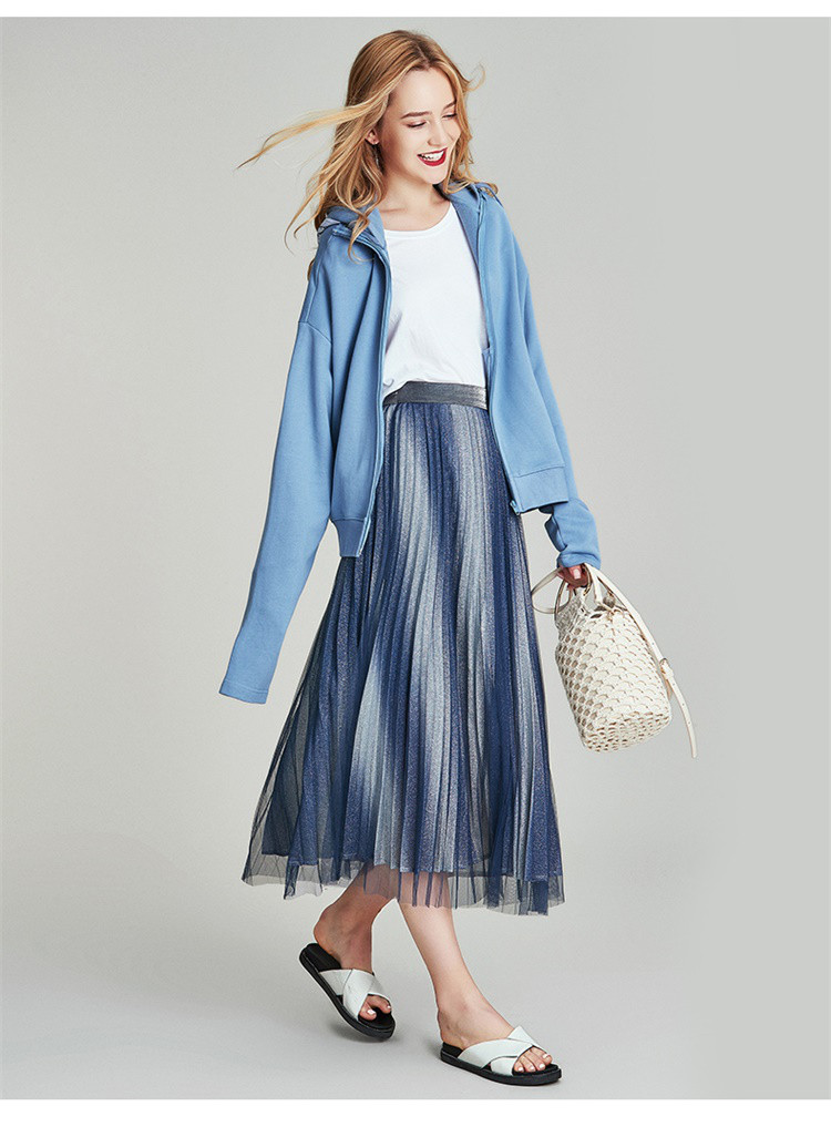 (已售空)plait普利特风琴百褶渐变金葱复合网纱半身裙子