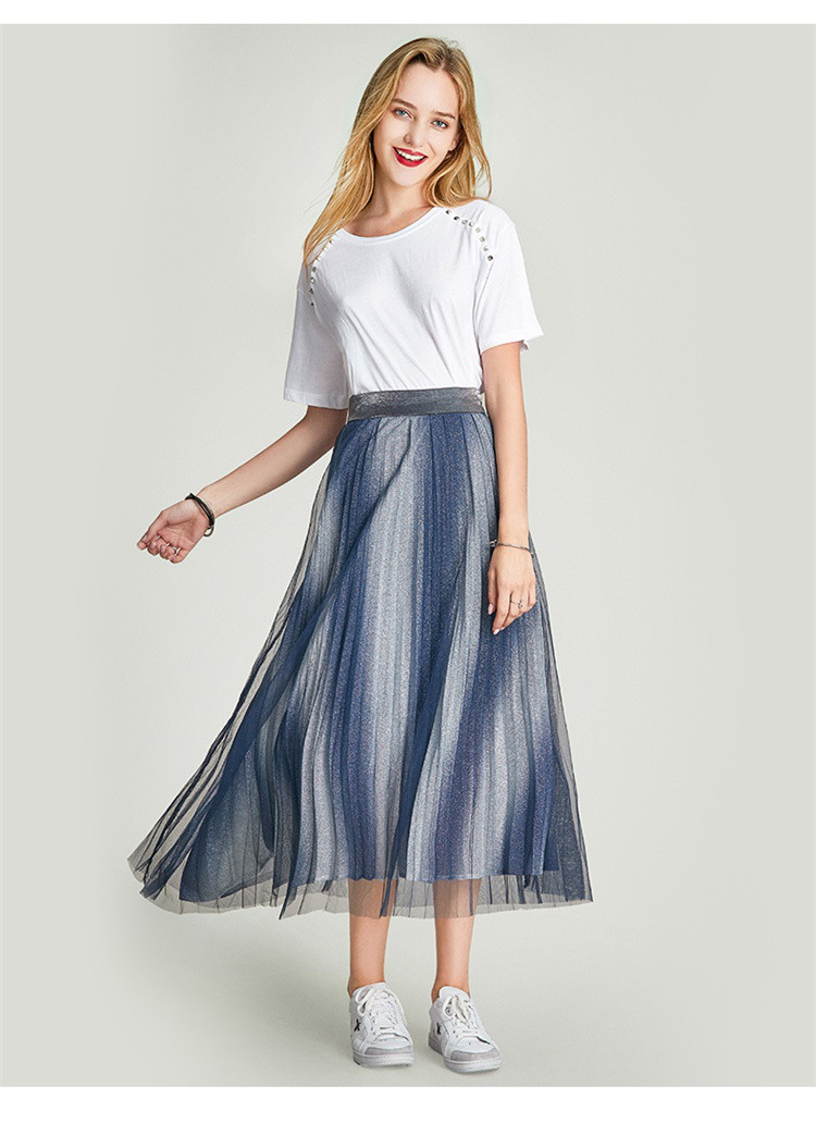 (已售空)plait普利特风琴百褶渐变金葱复合网纱半身裙子