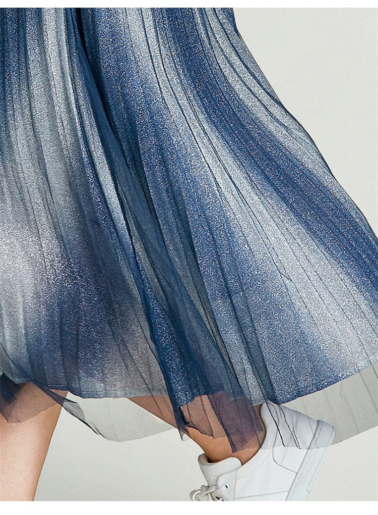 (已售空)plait普利特风琴百褶渐变金葱复合网纱半身裙子