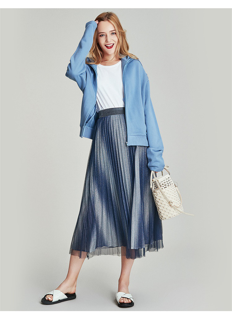 (已售空)plait普利特风琴百褶渐变金葱复合网纱半身裙子