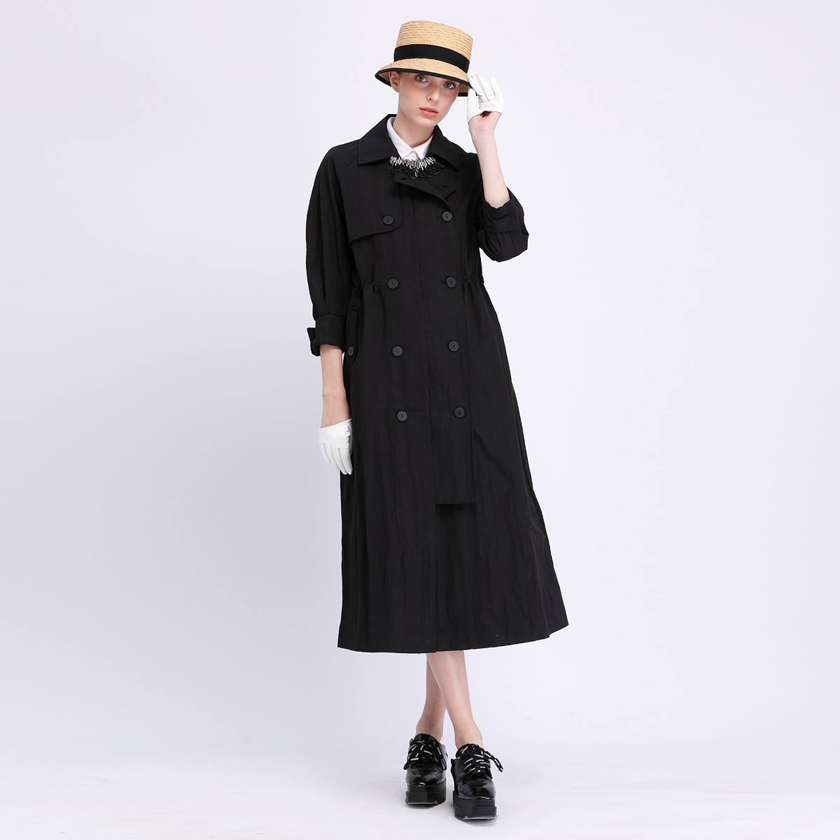 希色myscissors春季七分袖收腰长风衣