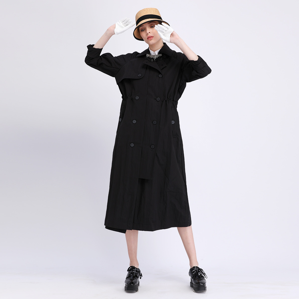 希色myscissors春季七分袖收腰长风衣