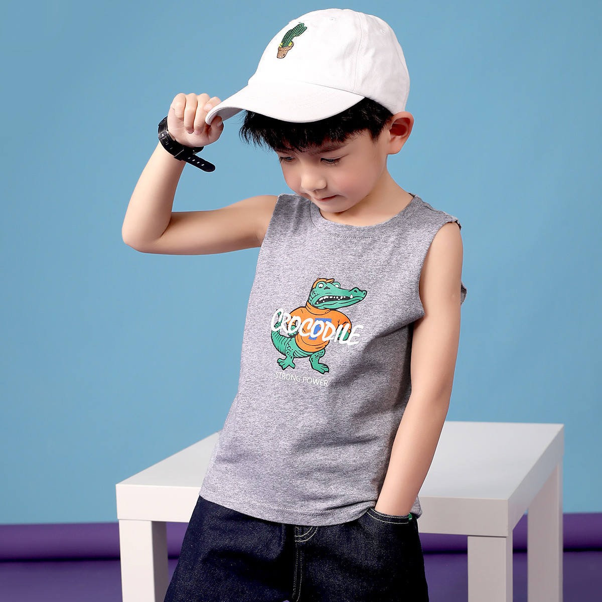 男童背心2019夏装护肚中大童小男孩贴身趣味儿童内衣潮