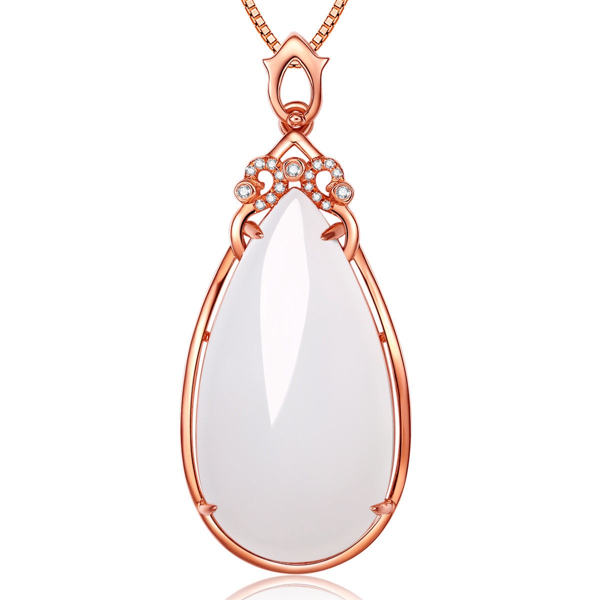 东方翡翠18k金羊脂白和田玉水滴吊坠/玉吊坠