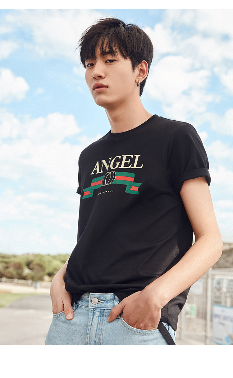 太平鸟男装2019夏季新品男士短袖印花圆领半袖打底衫t恤