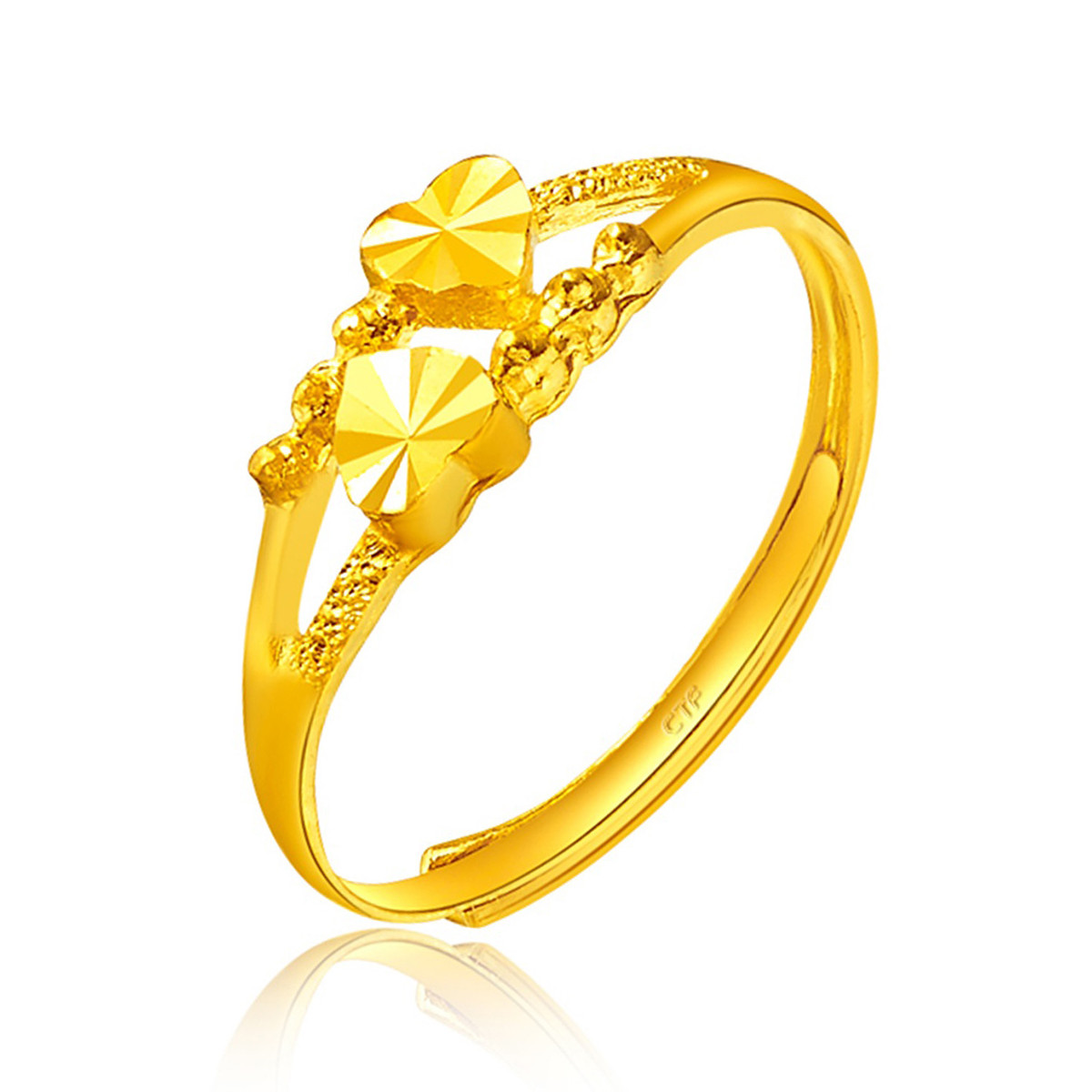 周大福心心相守车花心相印足金黄金戒指男女款(单只)母亲节礼物