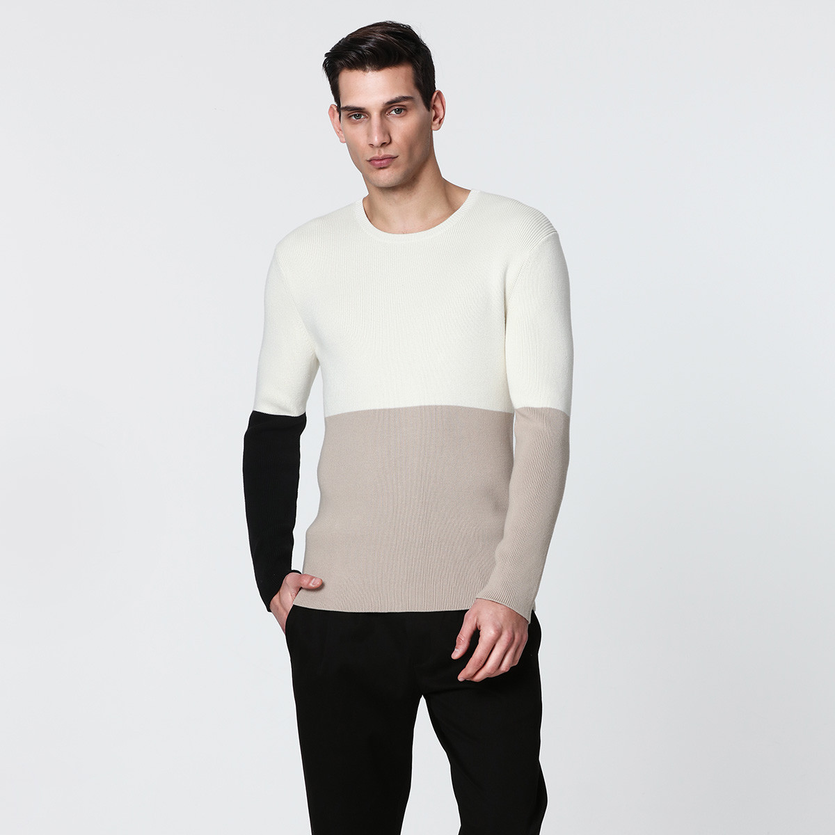男装针织长袖圆领套头衫