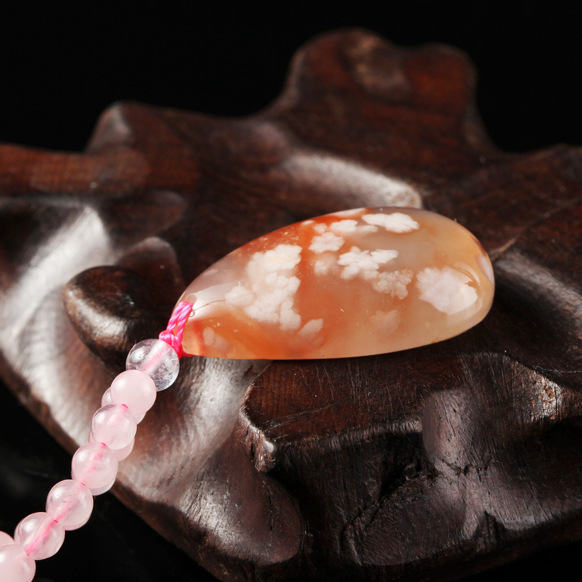 穗南樱花玛瑙吊坠樱花玛瑙粉晶项链飘花玉髓吊坠樱花粉女生吊坠