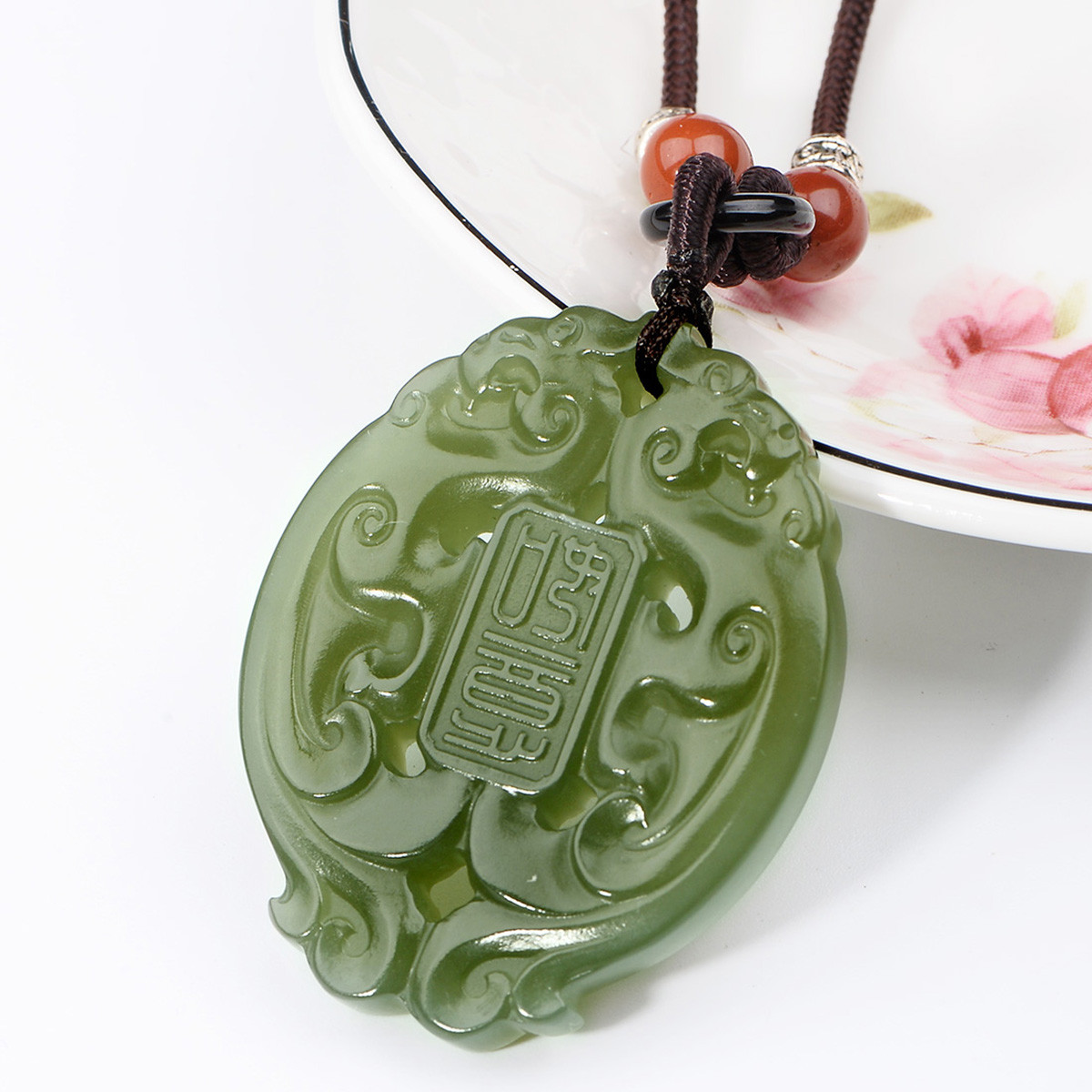 伊戴娇 精品老坑和田玉平安如意牌