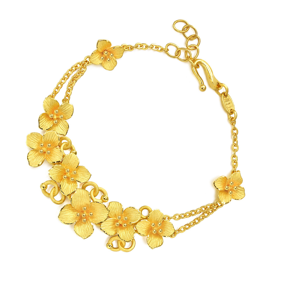 周生生足金婚嫁套装绣球花黄金手链嫁妆