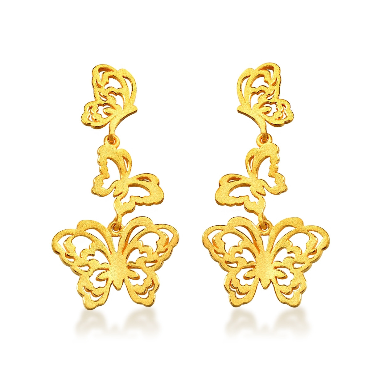 周生生足金蝴蝶婚嫁套装耳环黄金耳环