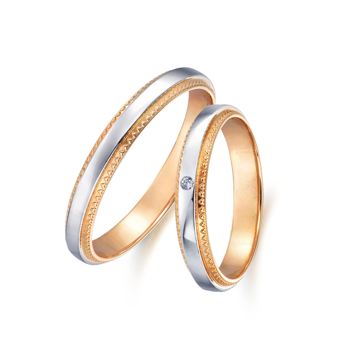 周生生promessa18k金/pt950铂金结婚钻石戒指