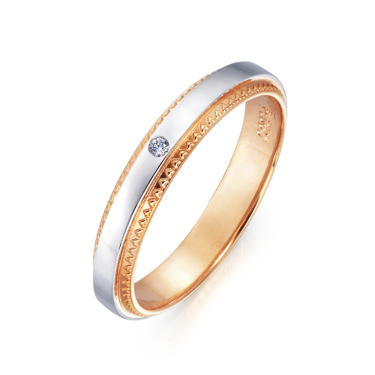 周生生promessa18k金/pt950铂金结婚钻石戒指