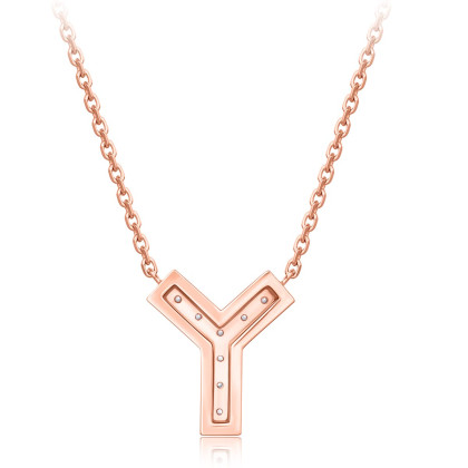 周大福 y时代时尚y字母18k金钻石项链吊坠女士