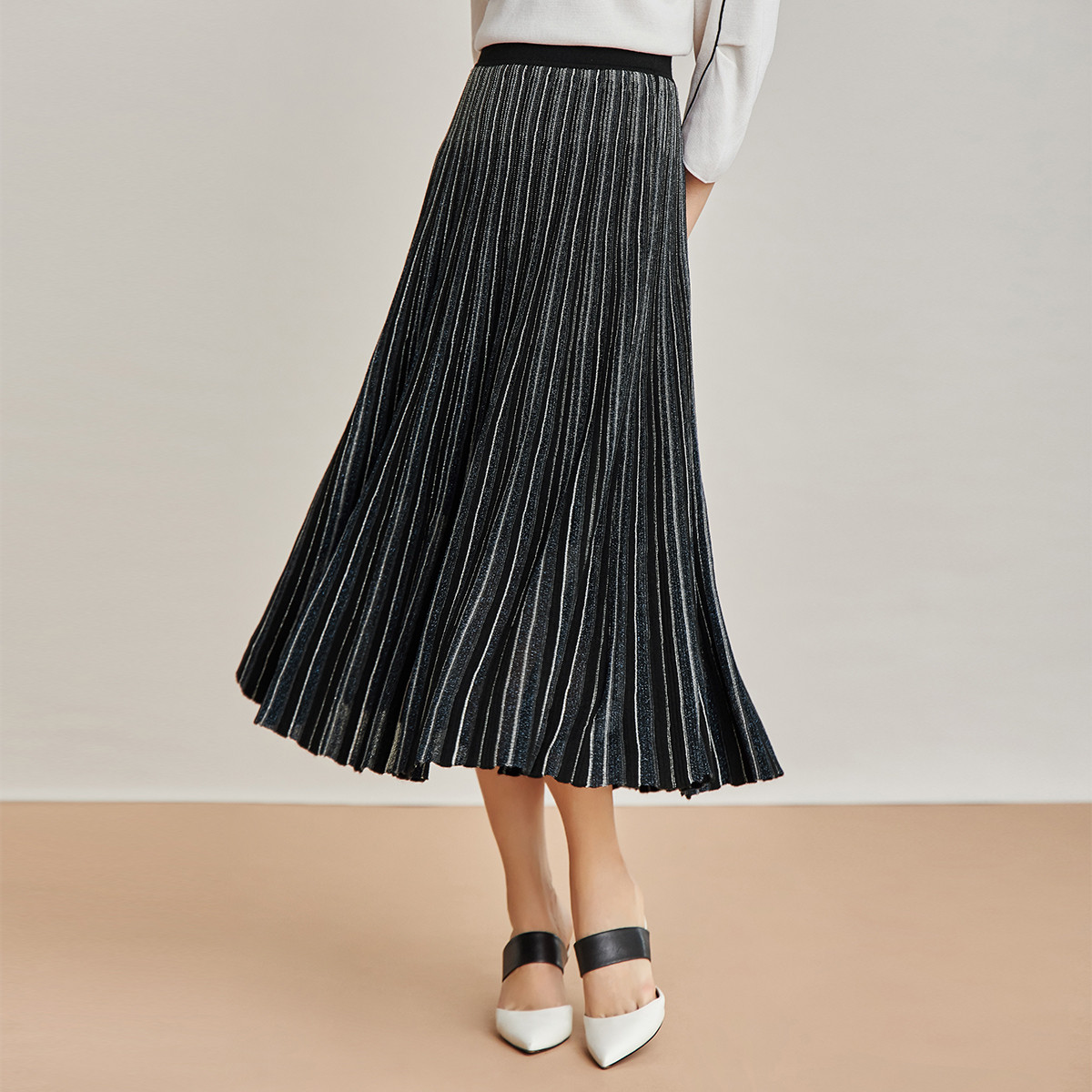 简约高腰羊毛葱纱针织中长款a字裙女半身裙