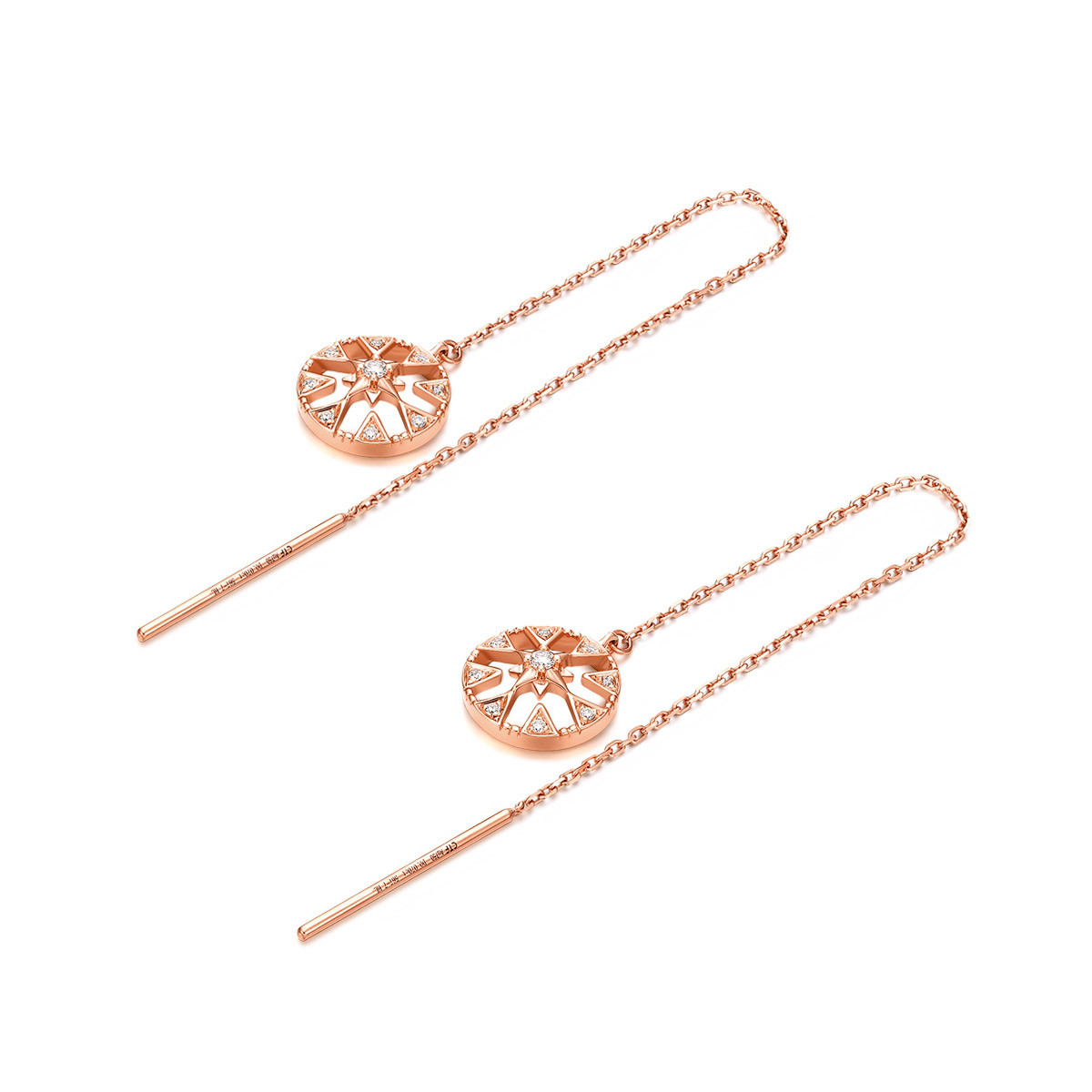 周大福 小心意系列 玫瑰金18k金钻石耳线耳饰